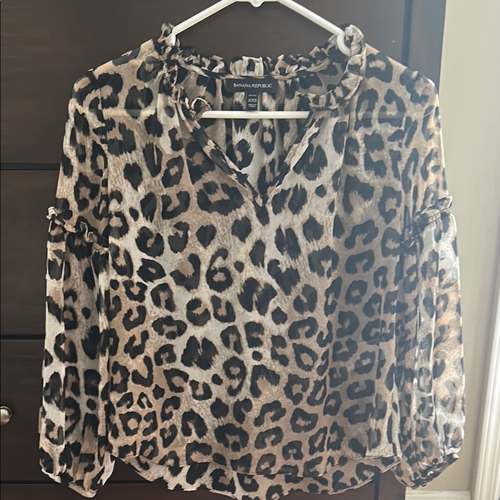Banana Republic Ruffled Leopard Print Blouse